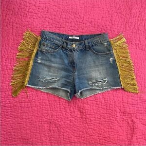 Flavio Castellani Blue Jean Shorts with Fringe Detailing, US4